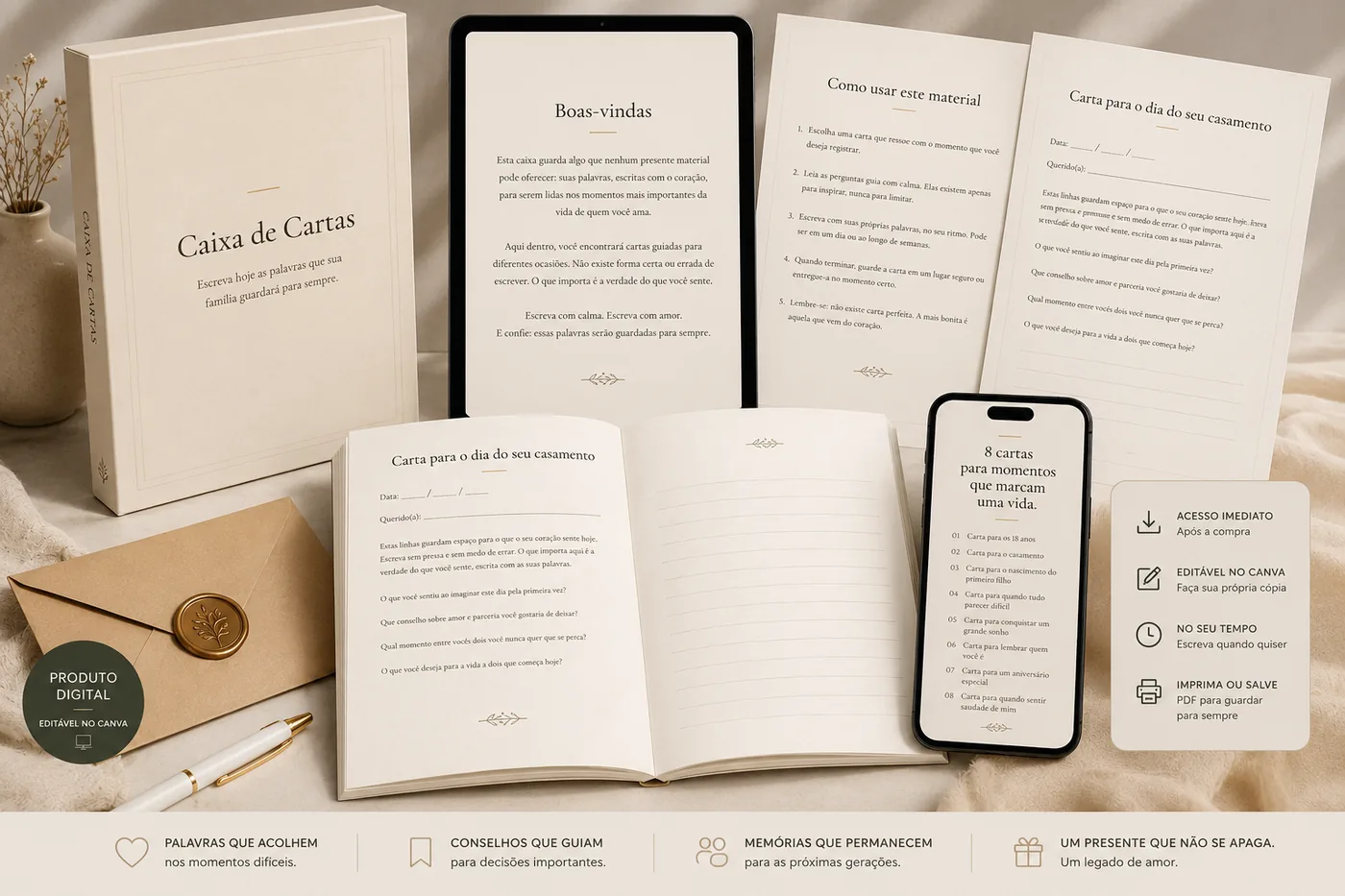 A Caixa de Cartas — coleção digital editável no Canva.